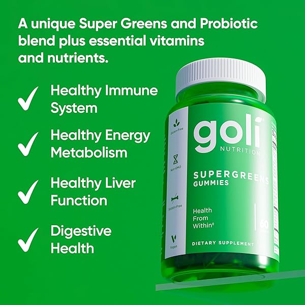 GOLI SUPERGREENS VITAMIN GUMMY – 120 COUNT – ESSENTIAL VITAMINS AND MINERALS – PLANT-BASED, VEGAN, GLUTEN-FREE & GELATIN FREE – HEALTH FROM WITHIN, PACK OF 2