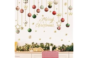 SHUCHING Xmas Balls Wall Decals Peel and Stick, Merry Christmas Wall Stickers, Wall Decor Art for Bedroom Living Room Party Holiday
