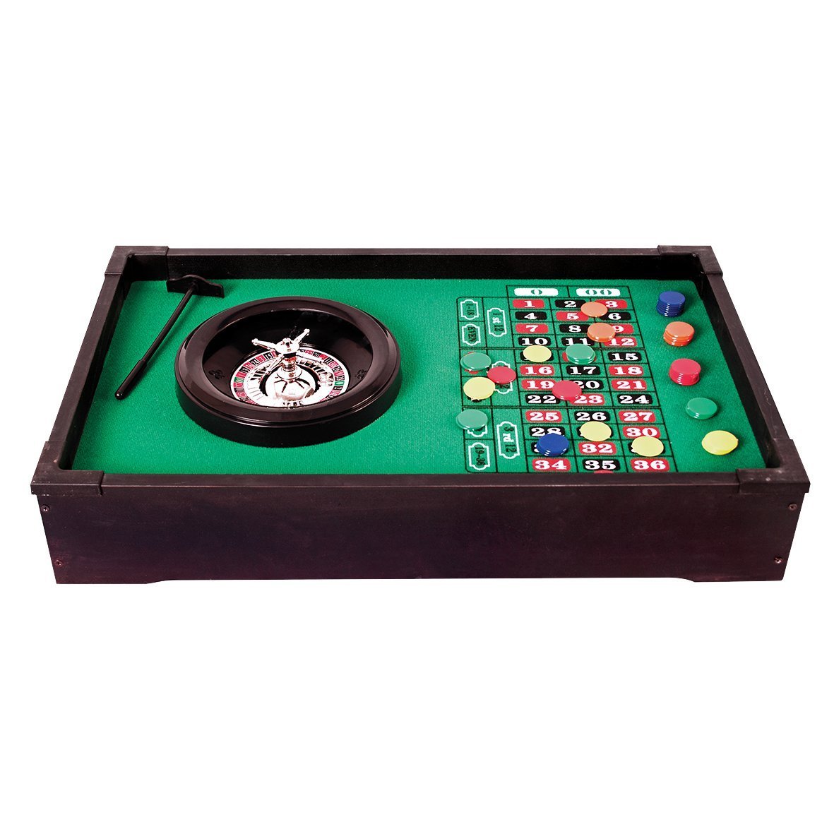Invero® Deluxe Mini Wooden Table Top Roulette Set Family Fun Game Features Double Zero Roulette Wheel, 1x Roulette Ball, 1x Rake and 50x Playing Chips - 51 x 31 x 10cm