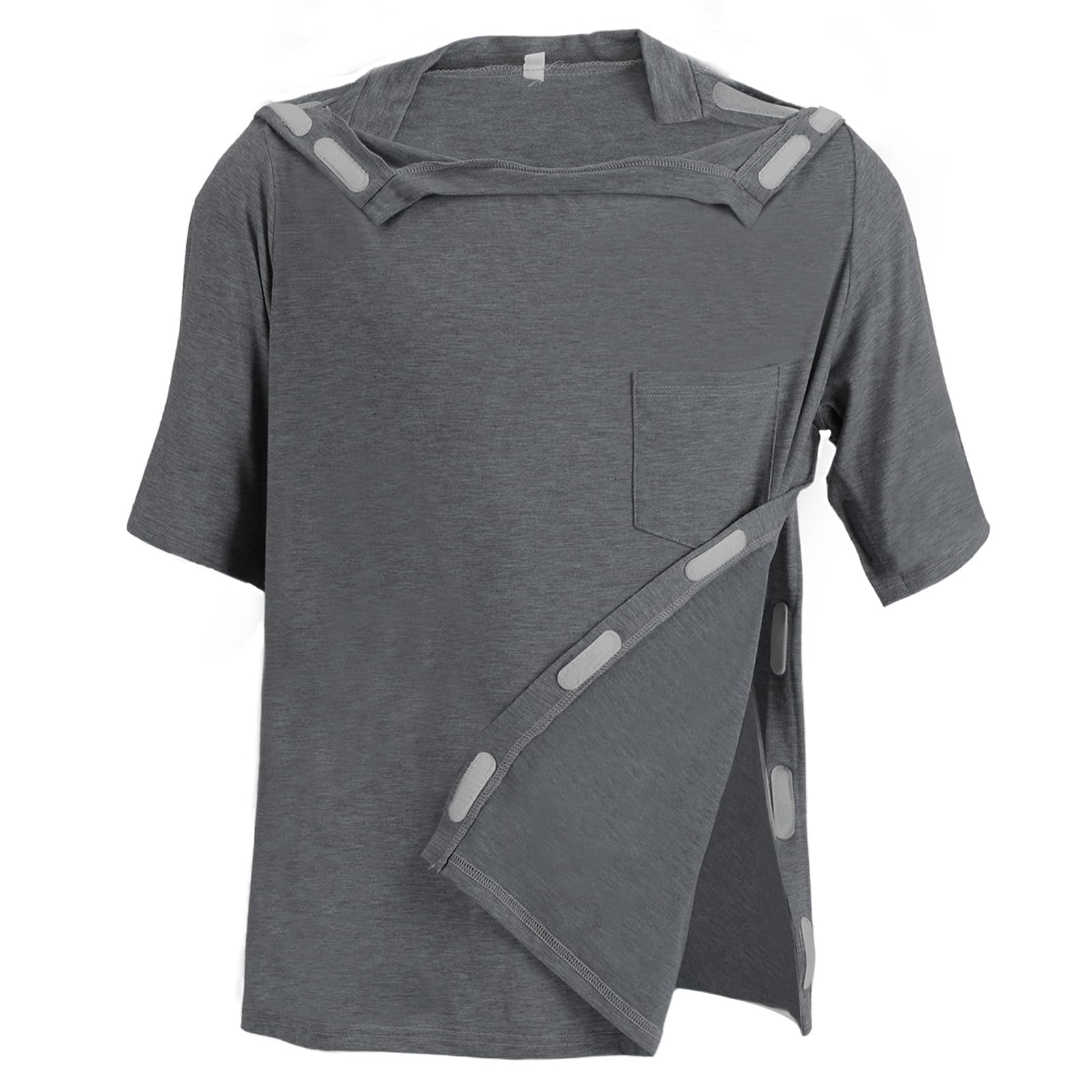 Photo 1 of Unisex Post Shoulder Surgery Shirts Recovery Tear Away Short Sleeve Chemo Clothing with Stick On Fasteners, Convenient (US, Alpha, 3X-Large, Regular, Regular, Deep Gray)
