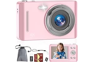 AYCY Digital Camera, 64MP UHD 4K Point and Shoot Kids Camera with 64GB Card, 2 Batteries, 16X Zoom Anti Shake Date Stamp, Compact Portable Small, Camera for Kids Starter Children Student Girl Boy, Pink
