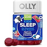 OLLY Kids Sleep Gummy, 0.5mg Melatonin, L Theanine, Chamomile, and Lemon Balm, Childrens Chewable Supplement, Raspberry - 50 Count