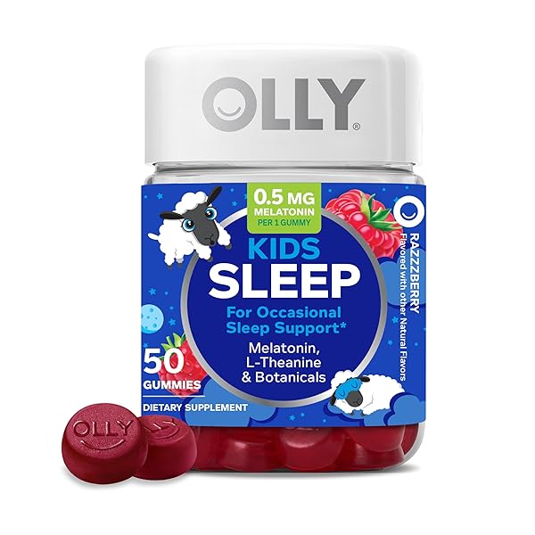 OLLY KIDS SLEEP GUMMY, 0.5MG MELATONIN, L THEANINE, CHAMOMILE, AND LEMON BALM, CHILDRENS CHEWABLE SUPPLEMENT, RASPBERRY – 50 COUNT