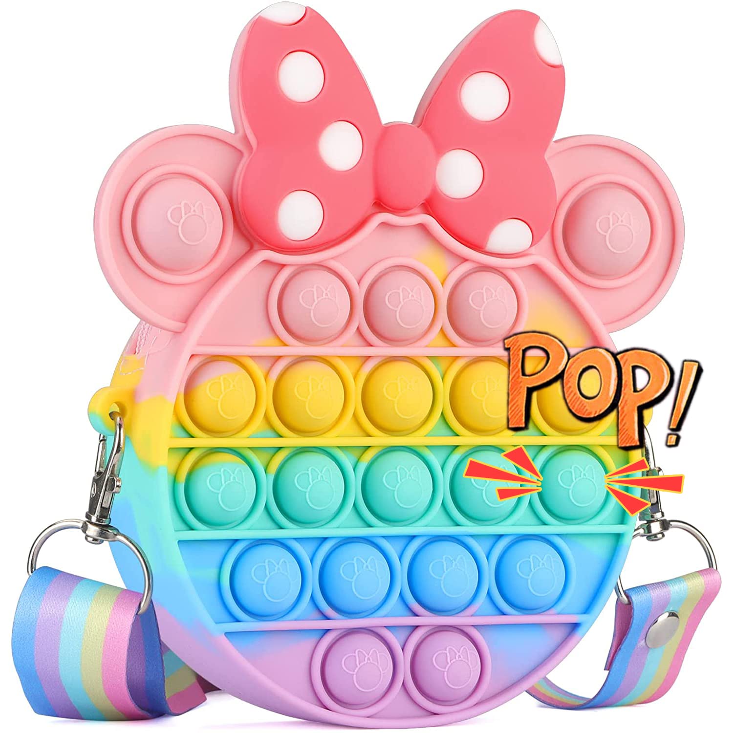 GORAYA Minnie Pop it Bag for Girls, Kids Shoulder Bag, Popit handbag, Pop Fidget purse, Poppet figet toys and Kids present, Push Bubble Popper Pop Up Bag, Birthday Valentine & Ramadan Gift