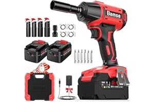 Cordless Impact Wrench 1/2'', Bamse Brushless Power Impact Gun with 2 Batteries, 3200RPM & Max Torque 480 Ft-lbs (650N.m) with 4 Impact Sockets, Electric Impact Driver for Car and Home