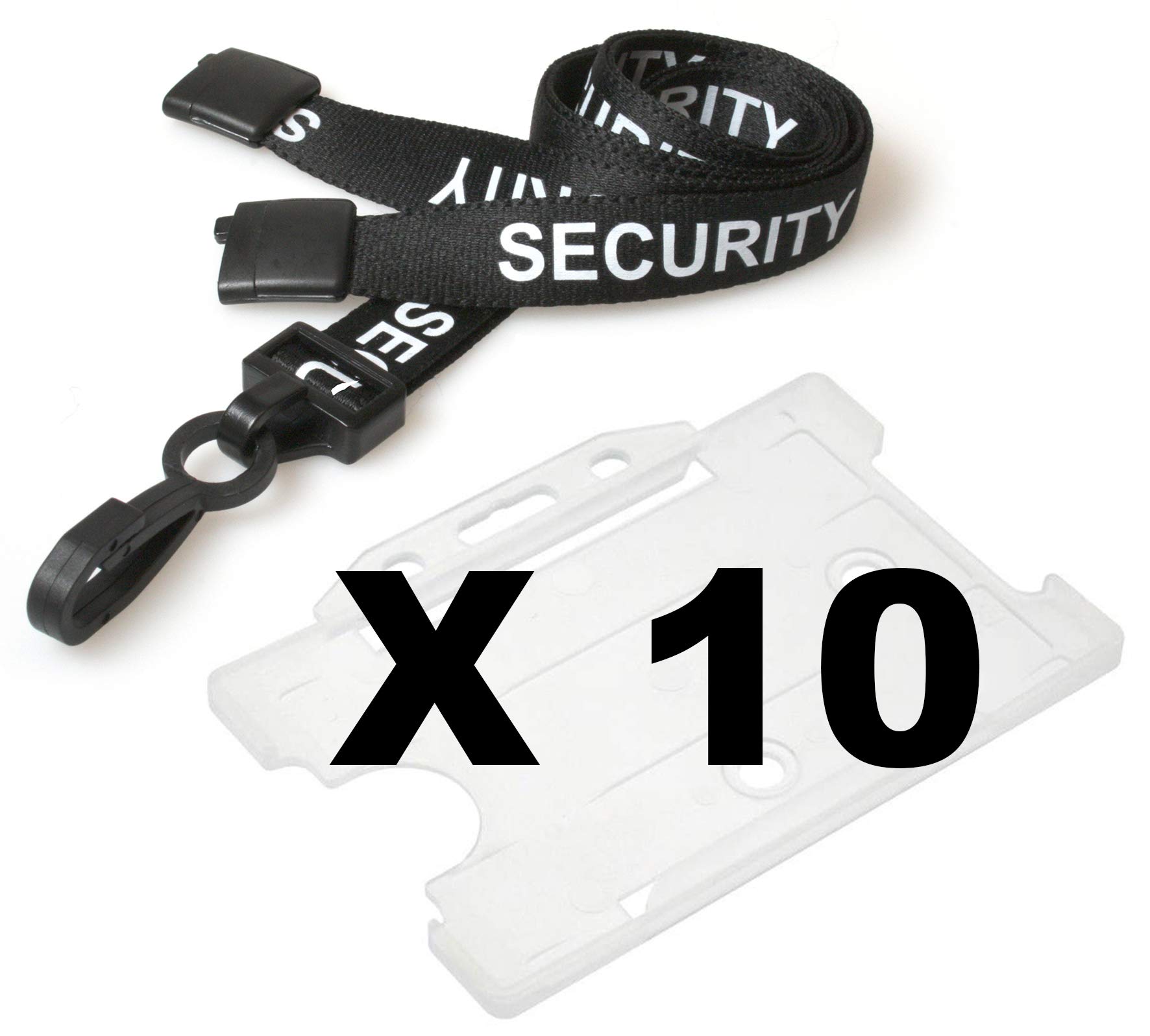 Black Security Lanyard from PCL Media ltd SIA Badge Holder Black Pre-Printed Security Lanyard with Card Holder & Safety Breakaway & Clear Open Faced ID Card Holder (Pack of 10)