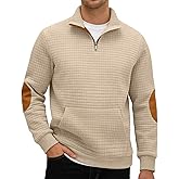 QOSOQ Mens Sweatshirt Casual Stand Collar Quarter Zip Pullover Fall Waffle Sweaters Long Sleeve with Pockets
