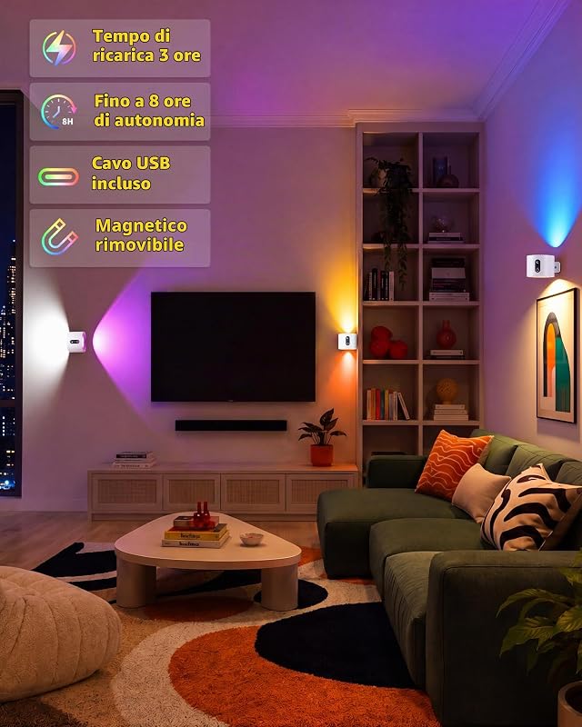 Applique da Parete LED RGB Senza Fili con Telecomando — foto 2 di 8