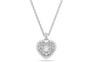 Swarovski Idyllia Pendant Necklace, Heart Pendant with Clear Round-Cut Stone and Clear Round Crystals in a Rhodium-Finished S