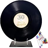Vinyl Record Style Birthday Guest Book for 30th Birthday Decorations - Large 11.6"x11.6" Sign-In Poster with 12 Pens | Unique Keepsake Gift for Birthday Party Decor (30th,30th - 02, 11.6"L x 11.6"W)
