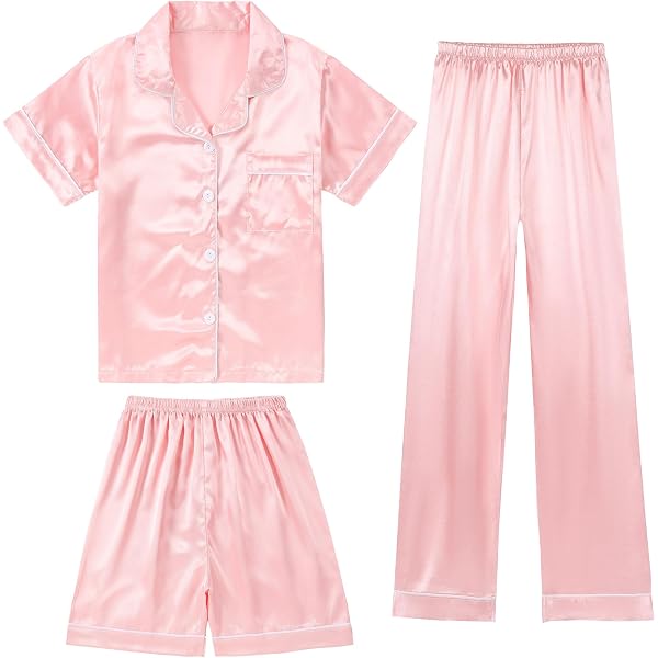 Schbbbta Silk Pajamas Set For Girls & Women - Satin Button-Down Sleepwear, Hot Pink, XX-Large