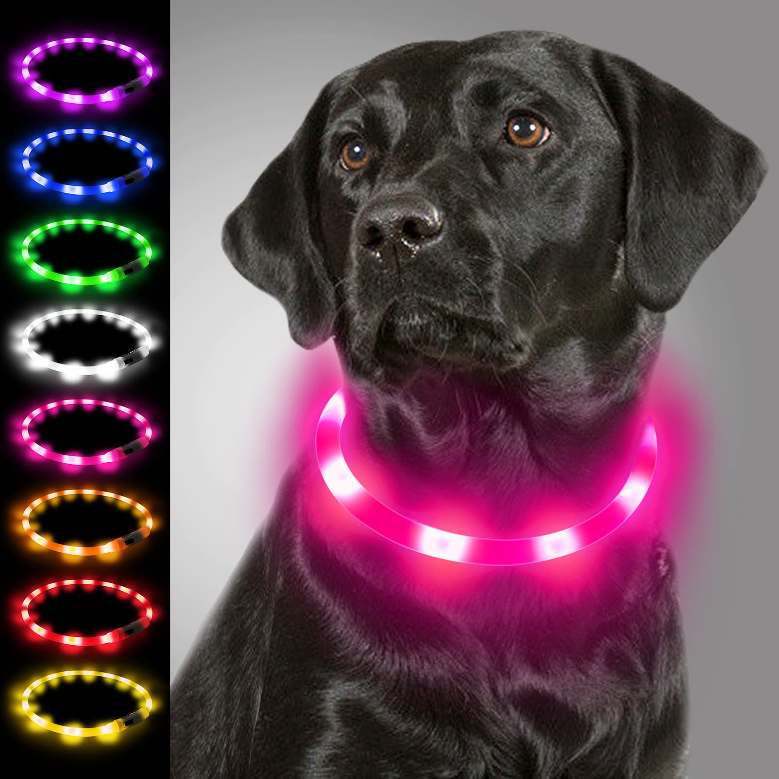 Joytale Light Up Dog Collar, Flashing LED for Night Walking, Rechargeable Glow Collars for Puppy Small Medium and Large Dogs, Hotpink