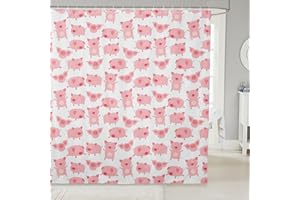 jejeloiu Pink Pig Shower Curtain 72"x72" Kids Cute Pigs Bathroom Shower Curtain Set for Teens Farm Animal Bath Curtain Waterproof Cartoon Kids Bathroom Accessories Kawaii Lovely Pig