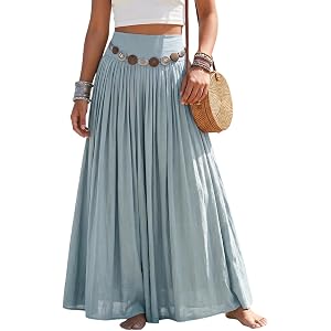 Forandiu Boho Maxi Skirts for Women 2026 Summer Cute Flowy Long Skirts Flared A Line Elastic Waist Beach Vacation Resort