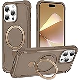 HIGLYCASE Compatible with iPhone 14 Pro Case with Invisible Magnetic Ring Stand [Compatible with Magnetic] [Military Drop Protection] Shockproof Slim Hard Back Soft Edge Case 6.1 Inch, Khaki