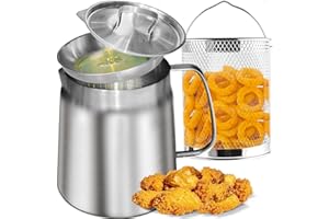 CDSDAS Stainless Steel Deep Fryer Pot with Basket & Oil Strainer 2L(68OZ) Frying Pot for French Fries, Chicken, Japanese Tempura and Boiling Pot for Soup, Noodles Oil Cooking, Straining & Storage