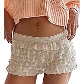 NUFIWI Women Floral Lace Shorts Ruffle Layered Bloomers Y2k Mid Rise Micro Shorts Booty Sexy Coquette Boyshorts