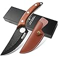 Huusk Knives, Viking Boning Knife for Meat Cutting, Small Ulu knife, Caveman Ultimo Knife Hand Forged Full Tang Knife for Kitchen or Camping Gift for Dad