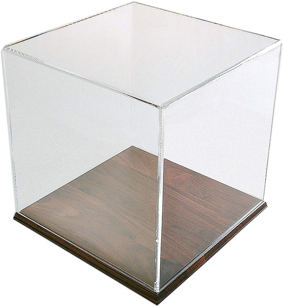 CHOICE ACRYLIC DISPLAYS Acrylic Box Case with Walnut Base | 5 Sided Display Box | Museum Box Case | Acrylic Cube 10-3/8”H x 10”W x 10”D