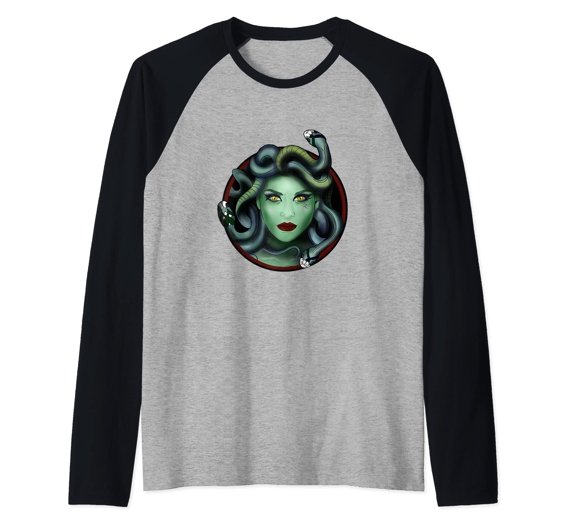 Pretty Medusa Witch Ancient Greek Mythology Goddess Monster Raglan Baseball Tee
