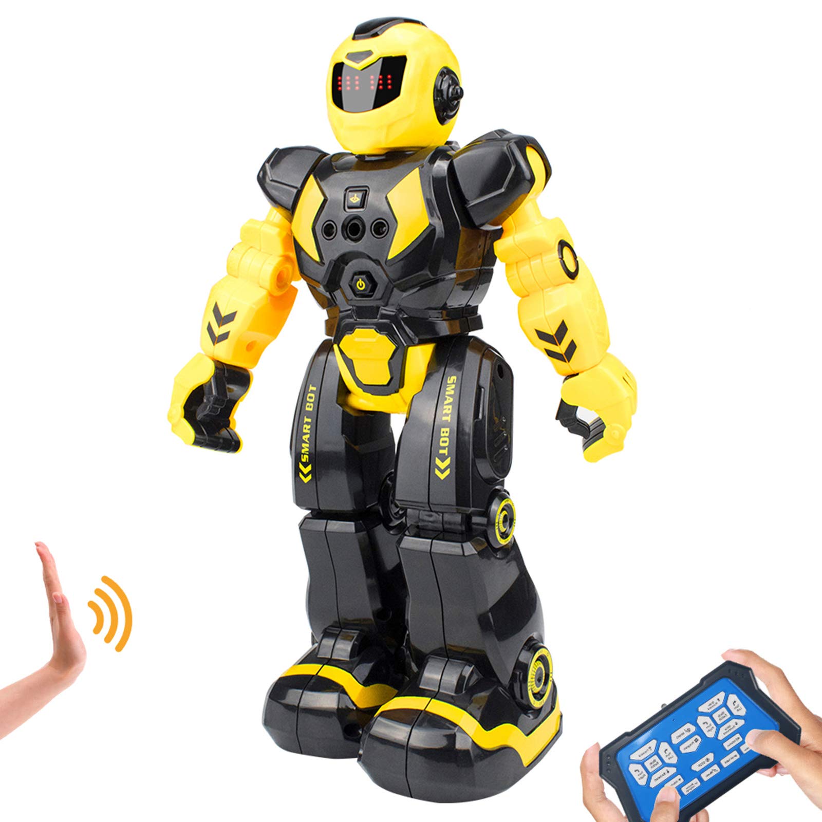 HUSAN Remote Control Robot For Kids, Intelligent Dancing Robot With Infrared Controller Toys,Programmable,Singing, and Moonwalking,Gesture Sensing Robot Kit For Childrens Entertainment (Yellow)