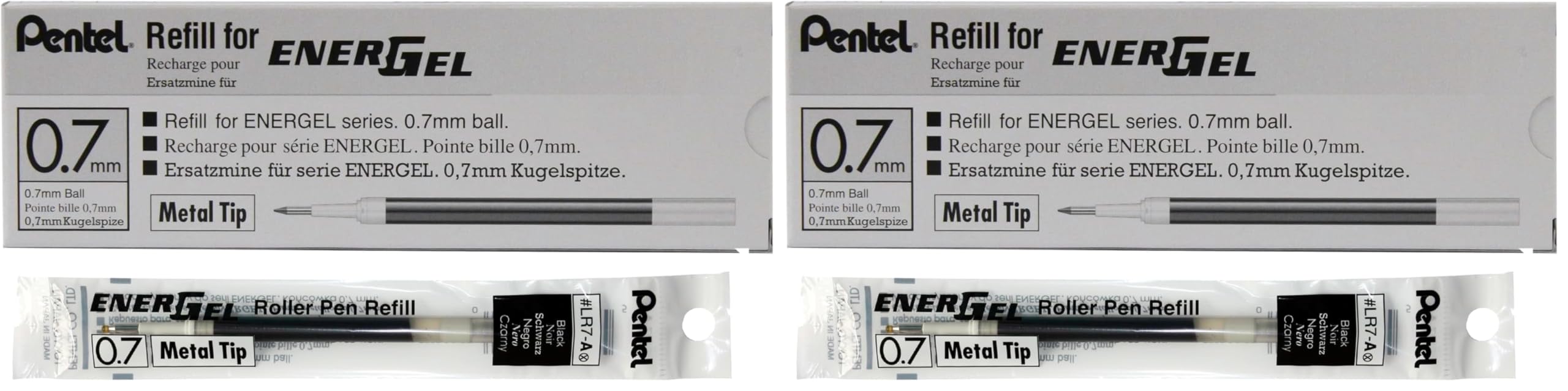 Box of 12 x PENTEL Energel 0.7mm Refill Metal Tip LR7 - Fits Energel Xm, BL77/BL57/BL37 - Black Ink (Pack of 2)