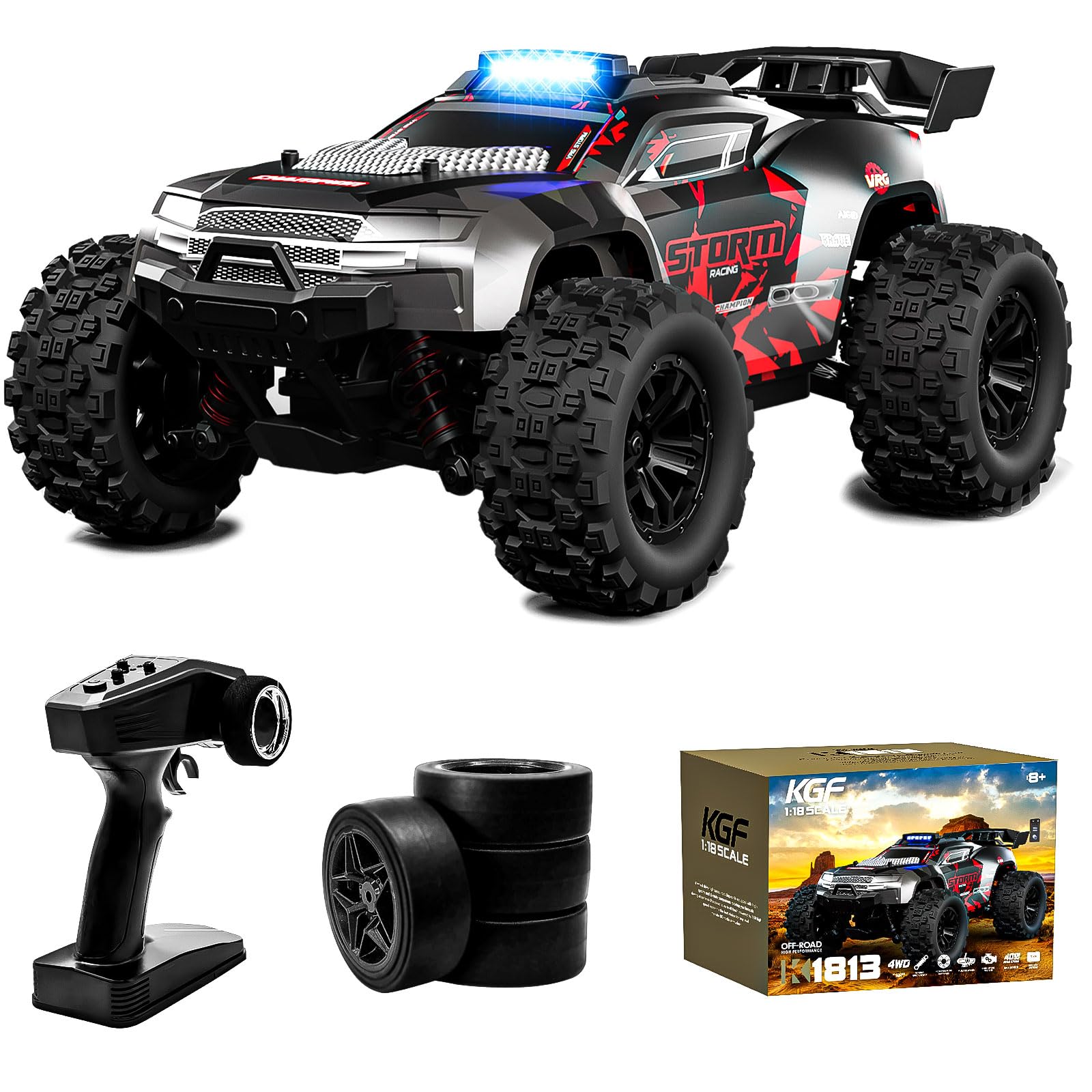 Photo 1 of KGF 1:18 Scale All Terrain RC Cars, 40km/h High Speed Remote Control Car, 2.4Ghz RC Car Toys Gifts for Kids and Adults, 4WD Electric Vehicle with 2 Rechargeable Batteries, Off Road Monster Truck