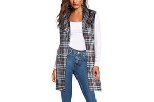 Hybrid & Company Women's Vest Jacket Plaid Cardigan Blazer with self Fabric Belt