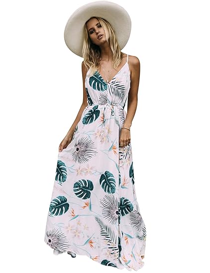 Robe Longue Boheme Plage Sans Manche Col V Femme Ete Fluide Fleurie Grande Taille Maxi Robe Habillee Imprimée A Fleur Boho été Jolie Robe Longue à