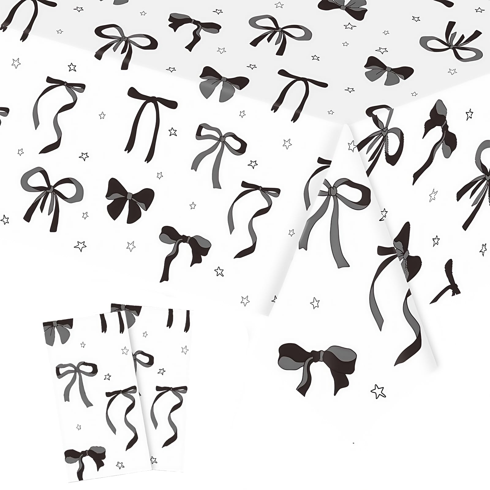 2Pcs Black Bowknot Birthday Tablecloth Decorations for Her Party Decor,137*274cm Bowknot Table Cloth Decoration Rectangular Disposable Table Cover for Girls Her Baby shower Wedding Party Supplies