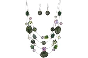 ERRALLY Layered Chunky Beaded Necklace for Women Colorful Multi-Layer Statement Necklace and Earrings Set Gift for Her