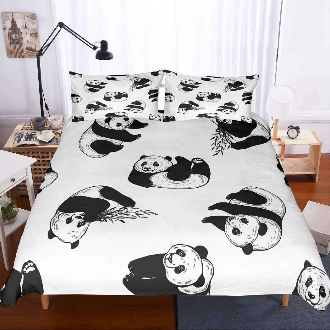 MOUMOUHOME Panda Duvet Cover Single Size 3D Black/White Pandas Eating