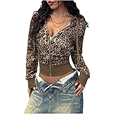 SOLY HUX Women's Leopard Hoodies Zip Up Y2k Cheetah Print Drawstring Long Sleeve Hooded Sweatshirt Jacket Streetwear