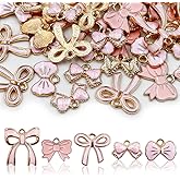 Bownot Charms Bulk Pink Bow Charms, 40pcs Alloy Enamel Flat Bow Tie Dangle Pendants,Cute Bow Charm for Jewelry Making DIY Craft Earrings Neclaces Bracelet Supplies