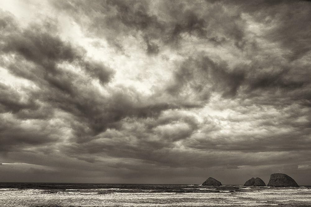 Photographs - Fine Art Photography, Black and White Photography, Pacific Northwest, Oceanside, Oregon Coast, Pacific Coast, Beach, Nature, Landscape, Monochrome, Solitude, Haystacks, Waves, Clouds, Zen