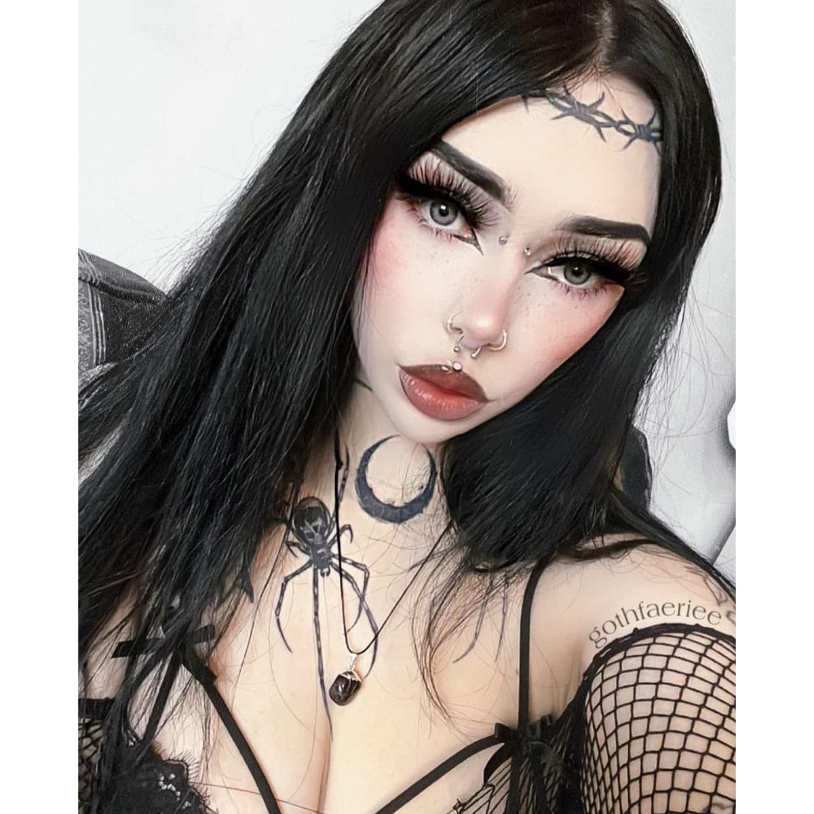 Black Wig Lace Front Wig Long Straight Realistic Natural Hairline Wigs for Black Women Half Hand Tied Synthetic Heat Resistant Hair Daily 24Inch