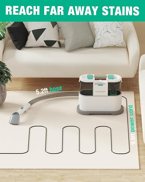 HAUSHOF PORTABLE CARPET SPOT AND UPHOLSTERY CLEANER, 12KPA LIGHTWEIGHT DEEP COUCH CLEANER MACHINE POWERFUL SUCTION FOR PET STAINS, COUCH, RUG, CAR SEATS, NARROW SPACES, SPOT & STAIN CLEANER INCLUDED