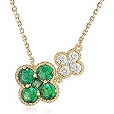 JUDAILY Gold Necklace for Women Birthstone Necklace for Women 14K Gold Plated Dainty Four Leaf Clover Cubic Zirconia Pendant Flower Necklace Gold Jewelry Gift for Women