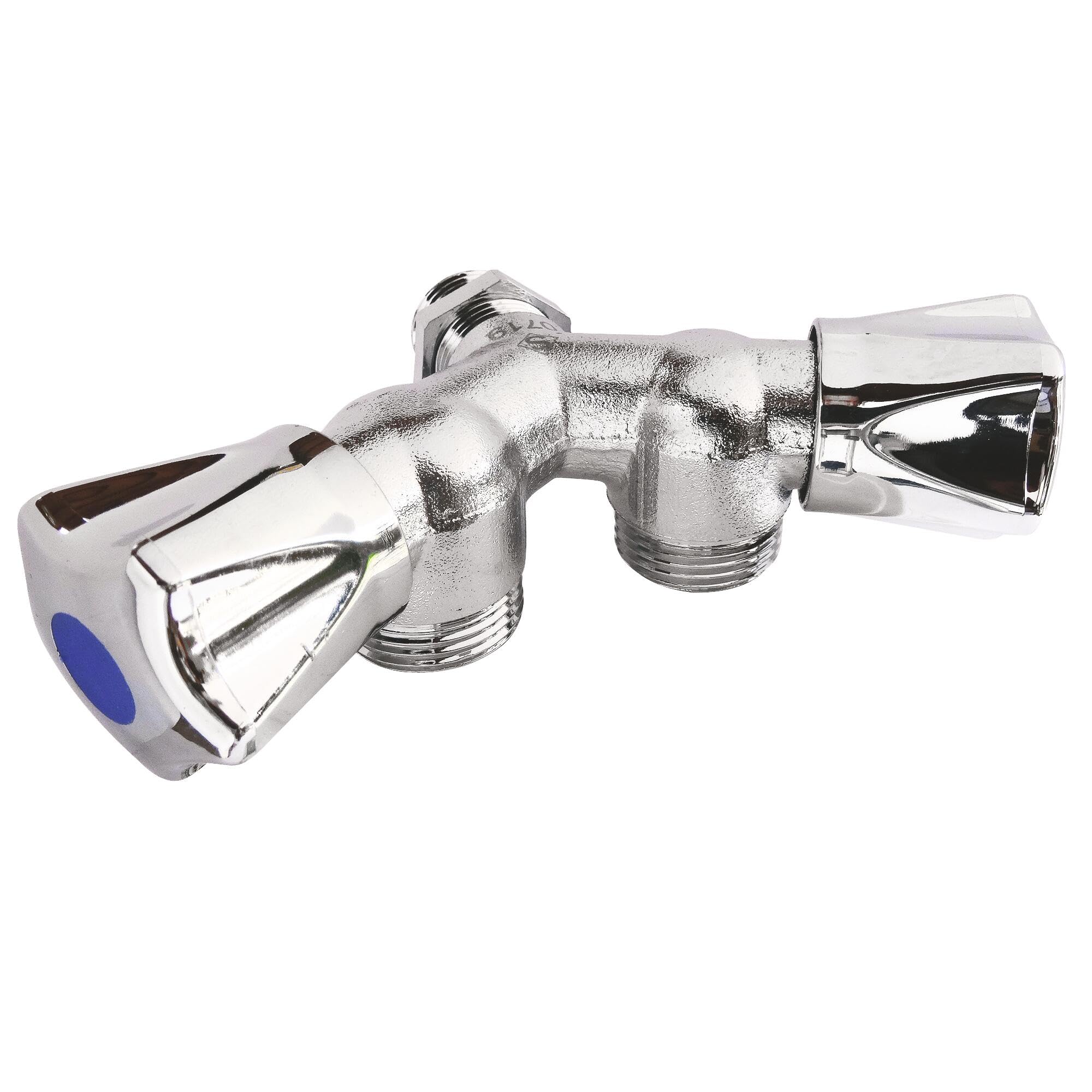 SOMATHERM FOR YOU Double Y-Shaped Tap Chrome - 15/21 Inlet, 20/27 Outlet, Locking Nut, 4 Ports, Metal Body, Y-Shaped Valve