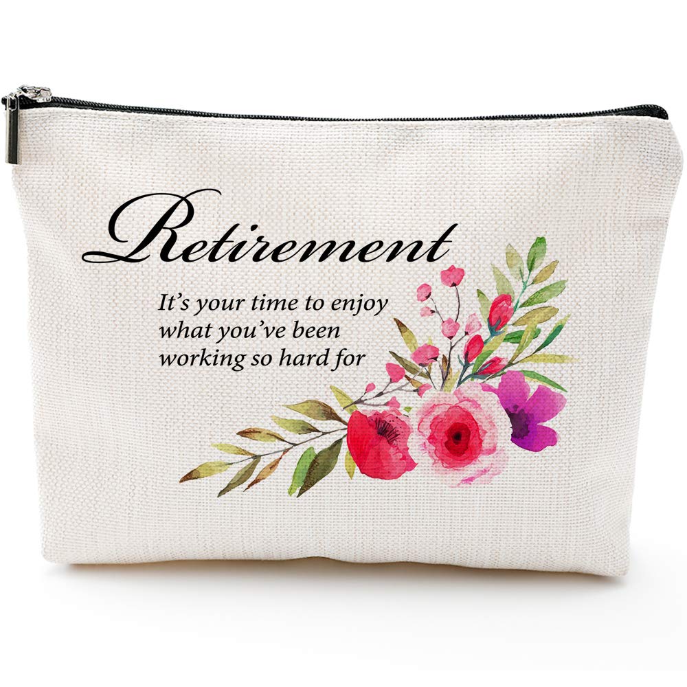 Blue Leaves Retirement Gifts for Women Mom Boss - Cosmetic Bag Makeup Bag Gift. Retired Bag for Coworkers Office & Family, Unique Novelty Ideas for Her Nurses Navy Air Force Military Gag