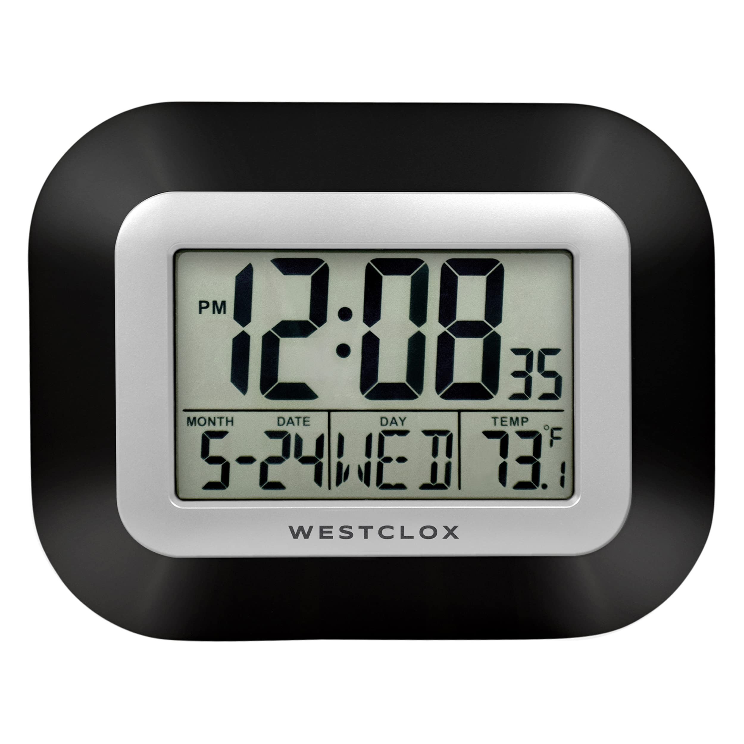 Photo 1 of Westclox Large Digital Wall Clock Battery Operated with Temperature Date and Day of Week with Alarm | Modern Digital Desk Clock for Office Kitchen Bedroom or Living Room | Black