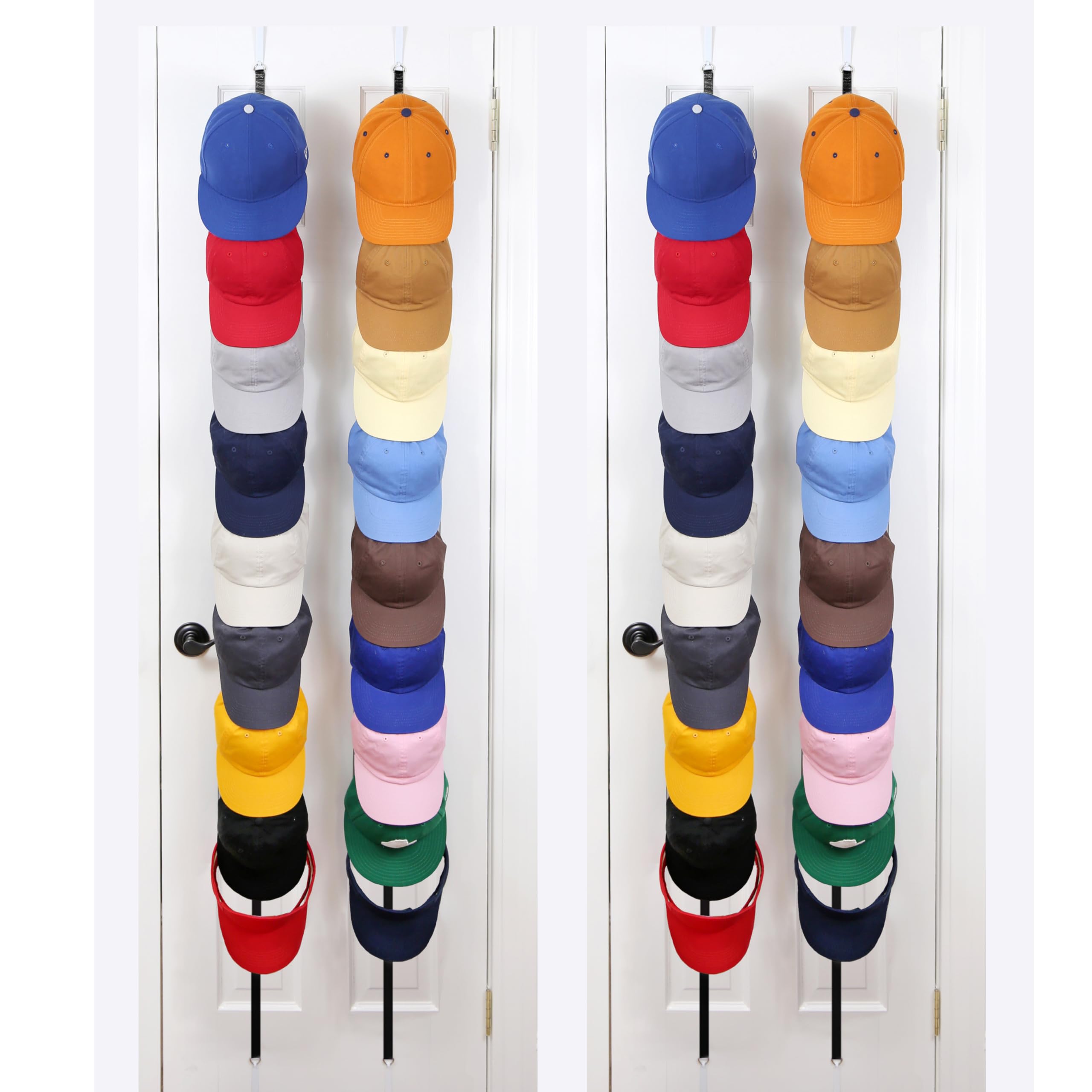 Perfect Curve Hat Organizer CapRack 2-Pack | Over-The-Door Hat Rack and Organizer | Baseball Cap Rack | Hat Rack for Door | 4 Straps | Holds 36 to 72 Adjustable Caps |Black