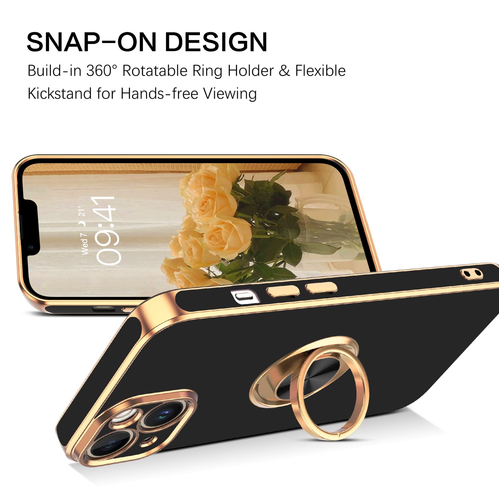 VENINGO iPhone 14 Case,Phone Case for iPhone 14,Slim Fit Soft 360° Ring Holder Kickstand Magnetic Car Mount Supported Easy Clean Shockproof Protective Cover for Apple iPhone 14 6.1