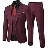 YND Men's Slim Fit 3 Piece Suit Set, One Button Solid Blazer Vest Pants with Tie