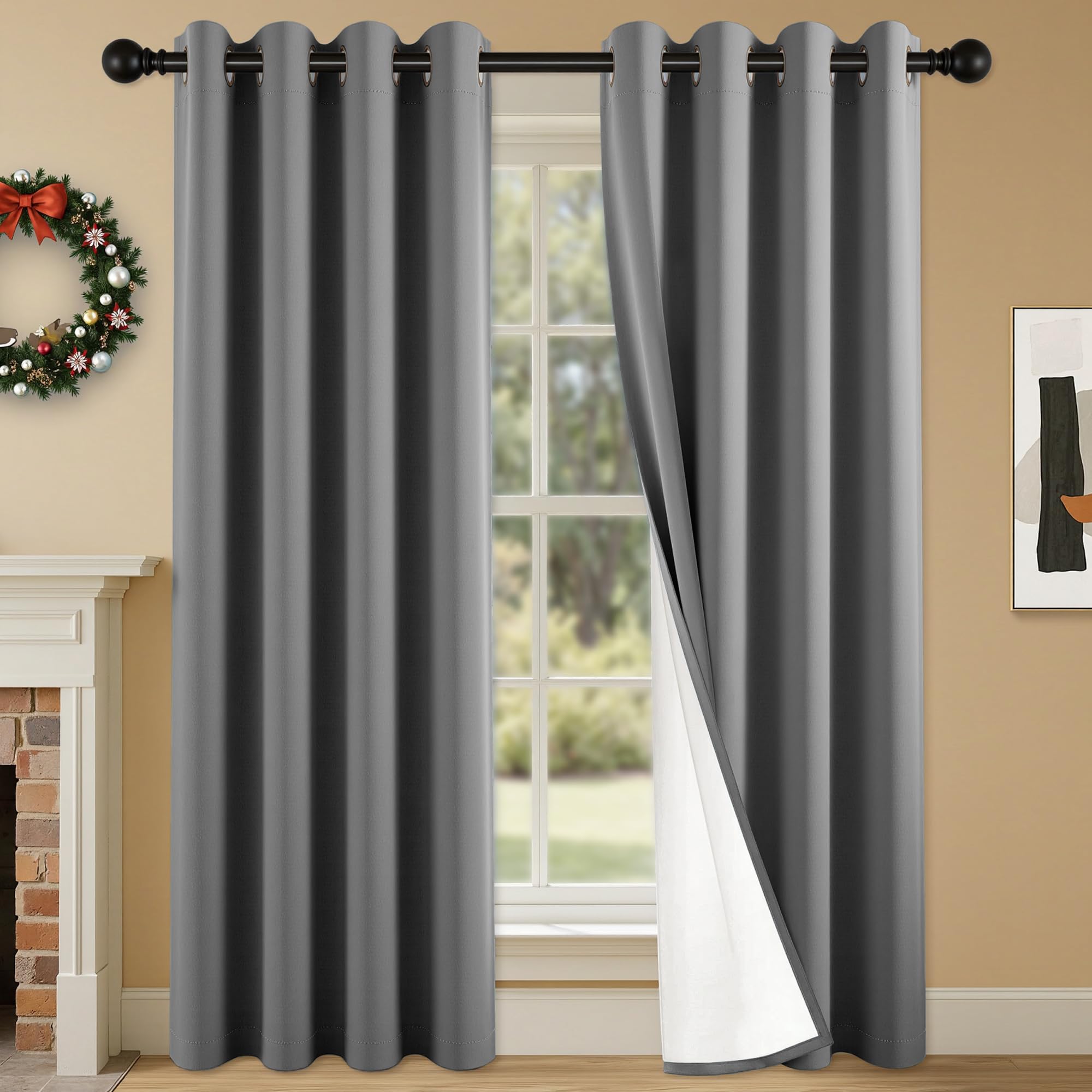 Photo 1 of 2-Panel-Curtain 100% Blackout, 84 Inch Length for Bedroom Living Room, Grommet Thermal Insulated Room Darkening Drapes, Light Blocking Window Treatment Decor, Pack of 2, 54x84, Charcoal Grey