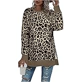 Milumia Women's Leopard Print Sweatshirt Long Sleeve Side Slit Pullover Tops