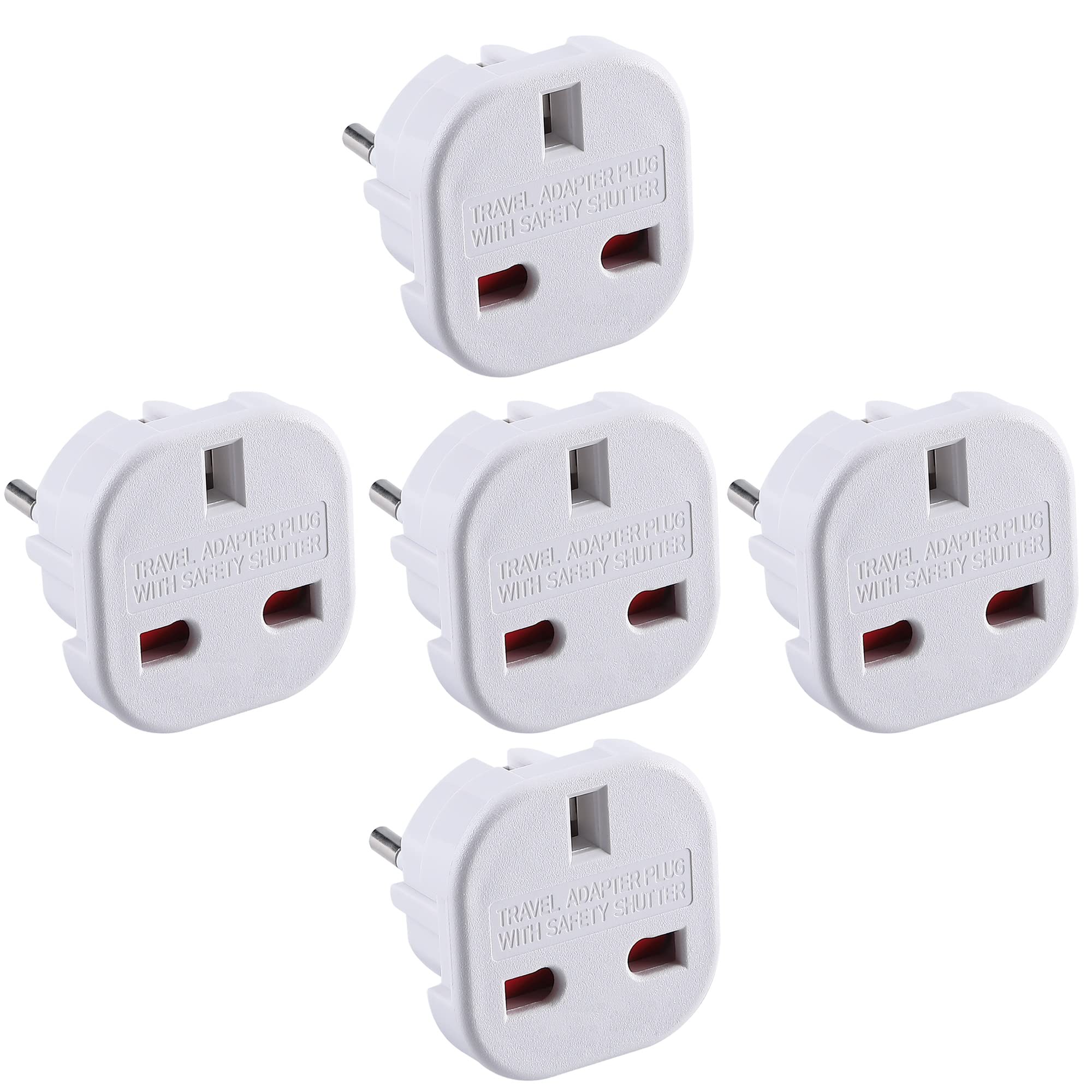 DAPTER's 5 Pack White UK to European Plug Adapter | Travel Adapter UK to Europe | Euro Plug Adapter (Type G to C, E, F) | Travel Plugs UK to EU Countries (SPAIN, ITALY, GREECE, TURKEY, POLAND & More)