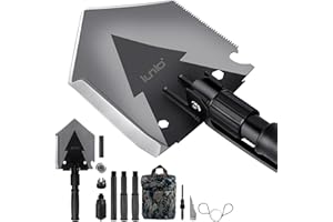 iunio 38inch Survival Folding Shovel with Handle Lock Design, Portable Entrenching Tool, Foldable Camping Multitool, Tactical Collapsible Spade for Hiking, Backpacking, Offroading, Car Emergency