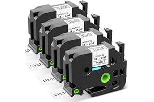 OOZMAS TZ Tape 24mm 0.94 Inch Laminated White TZe-251 Compatible with Brother P-Touch Label Tape 1”for PT-D610BT P710BT D600 2730 Cube Plus E560BTVP TZe Label Maker Refill, Black on White 24 mm, 4-Pack