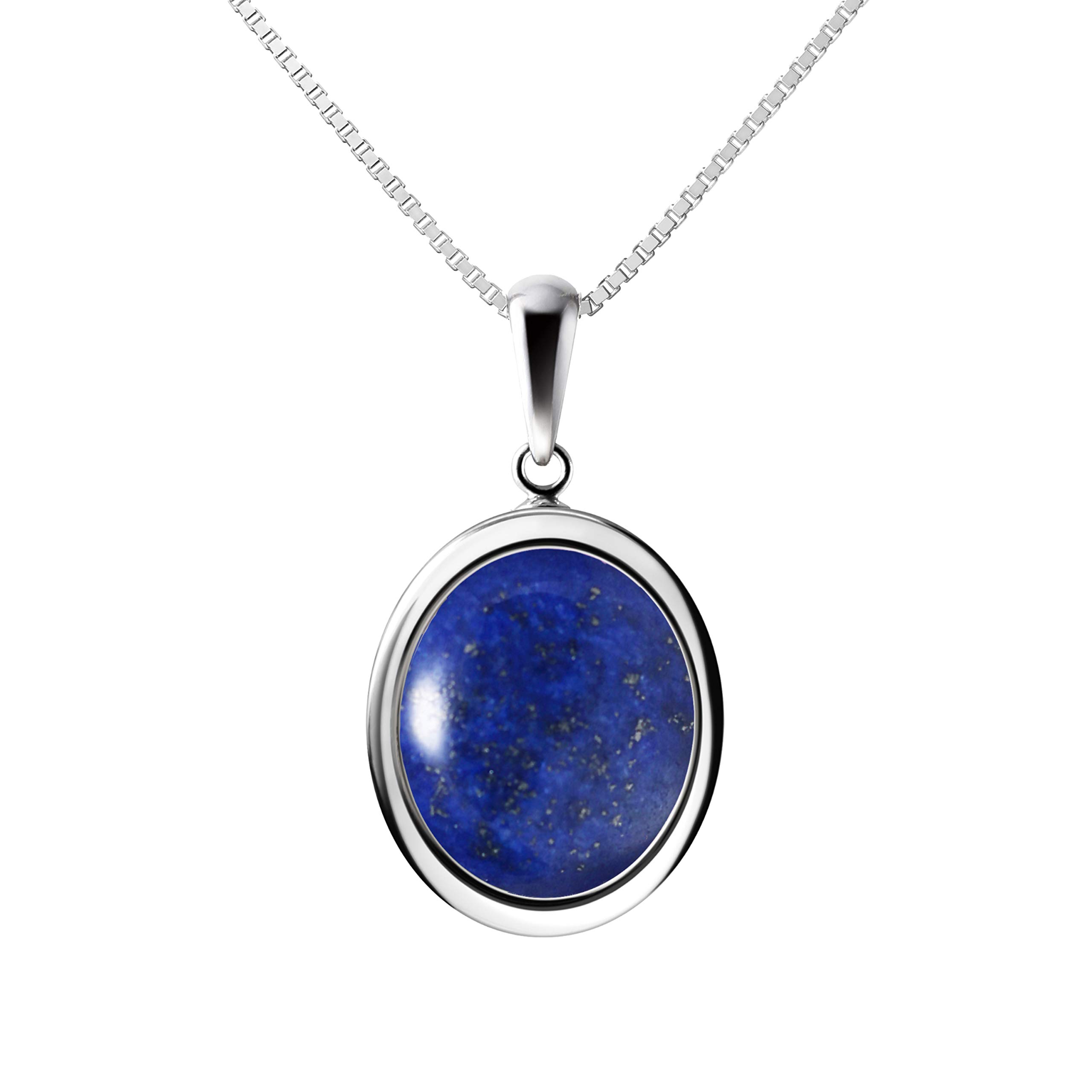 Franki Baker Oval Natural Lapis Lazuli Gemstone Pendant Necklace & 925 Sterling Silver. Length:50cm. Gem Size: 16x12mm